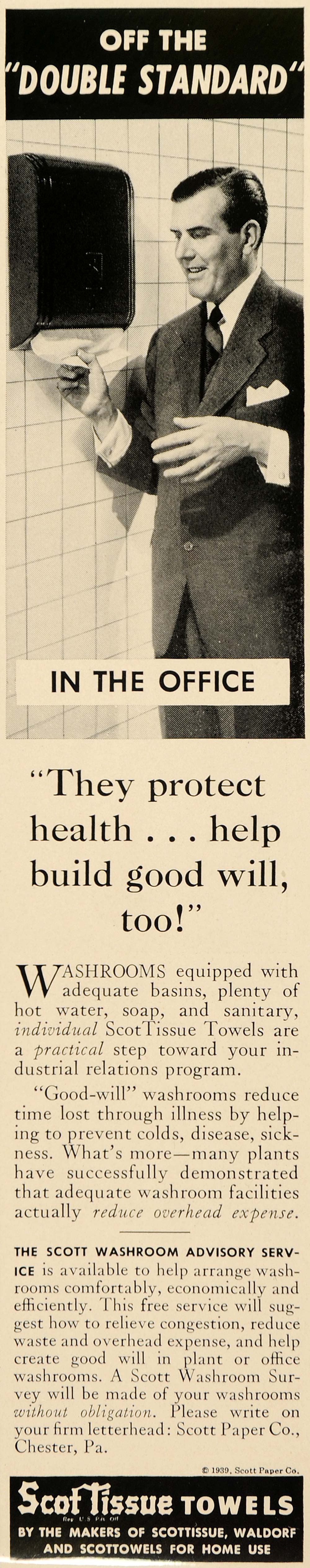 1939 Ad Scot Tissue Towels Hygiene Paper Sanitation Office Businessman FTT9