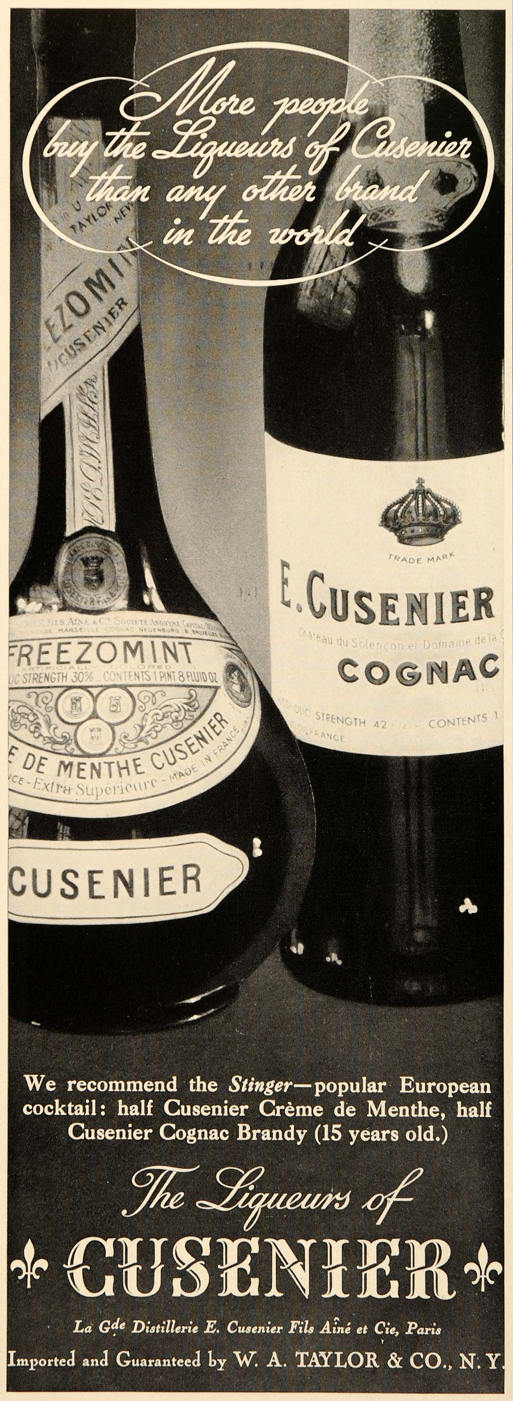 1934 Ad Cusenier Cognac Brandy Liqueur Creme de Menthe - ORIGINAL FTT9