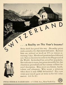 1934 Ad Switzerland Swiss Railway Rail Tourism Travel - ORIGINAL FTT9