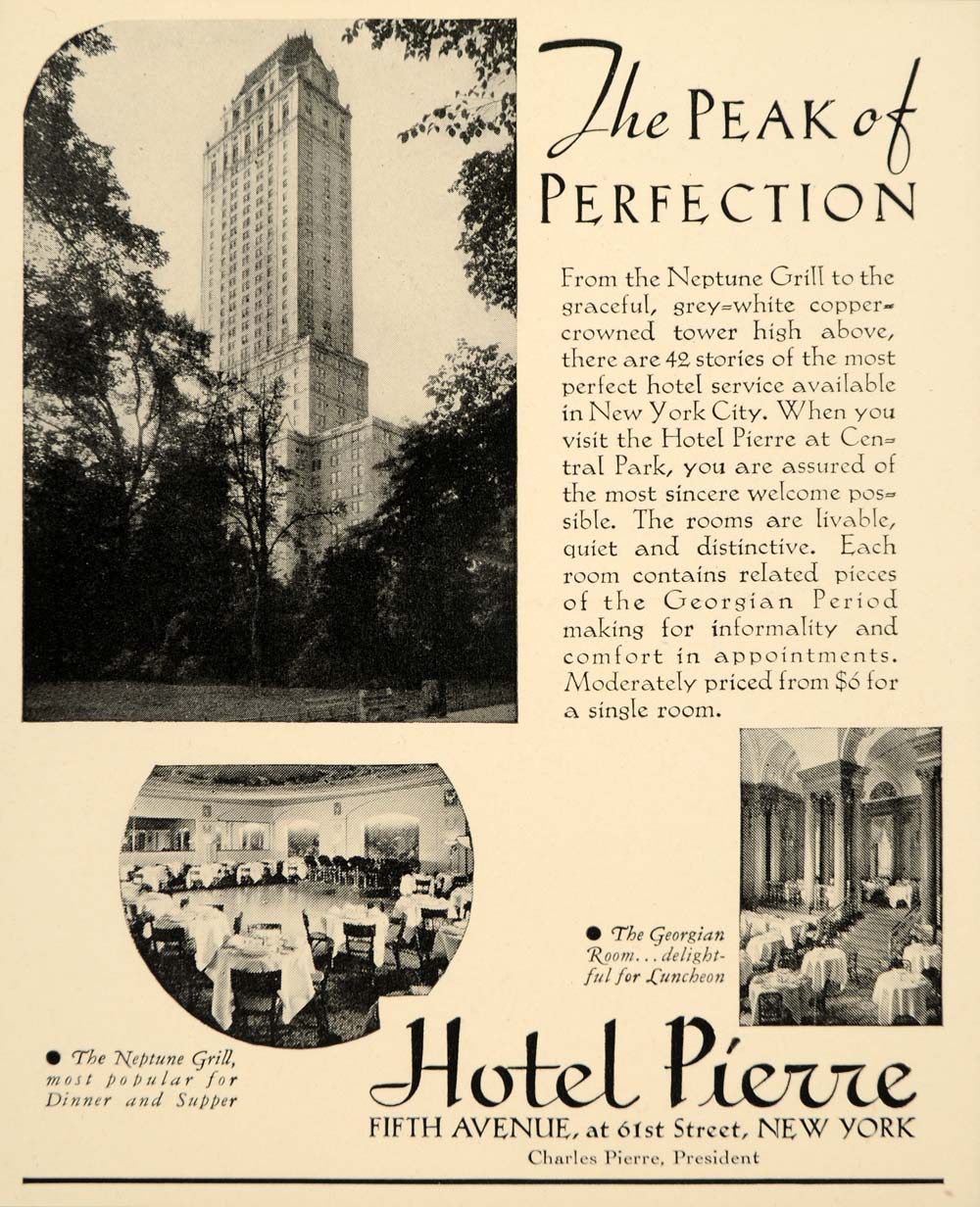 1934 Ad Hotel Pierre Neptune Grill Georgian Room - ORIGINAL ADVERTISING FTT9