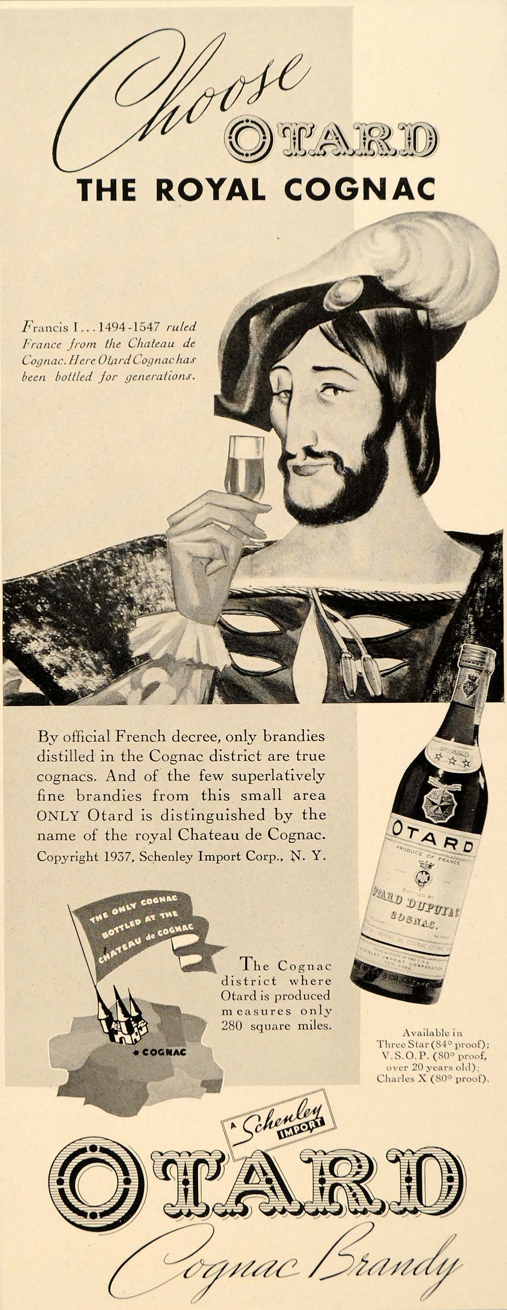 1937 Ad Otard Royal Cognac Brandy Alcohol Liquor France - ORIGINAL FTT9
