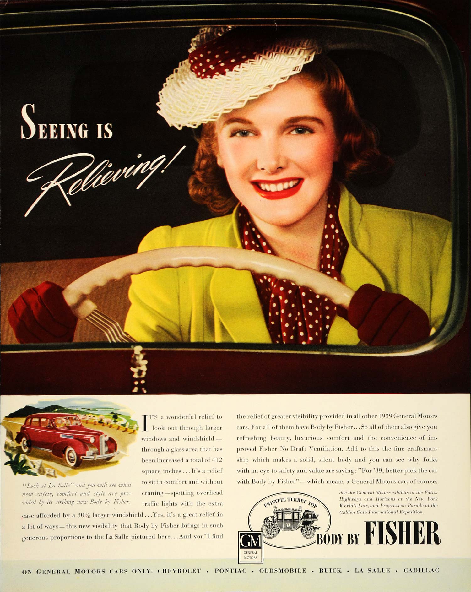 1939 Ad Fischer Body General Motors Woman La Salle Car - ORIGINAL FTT9