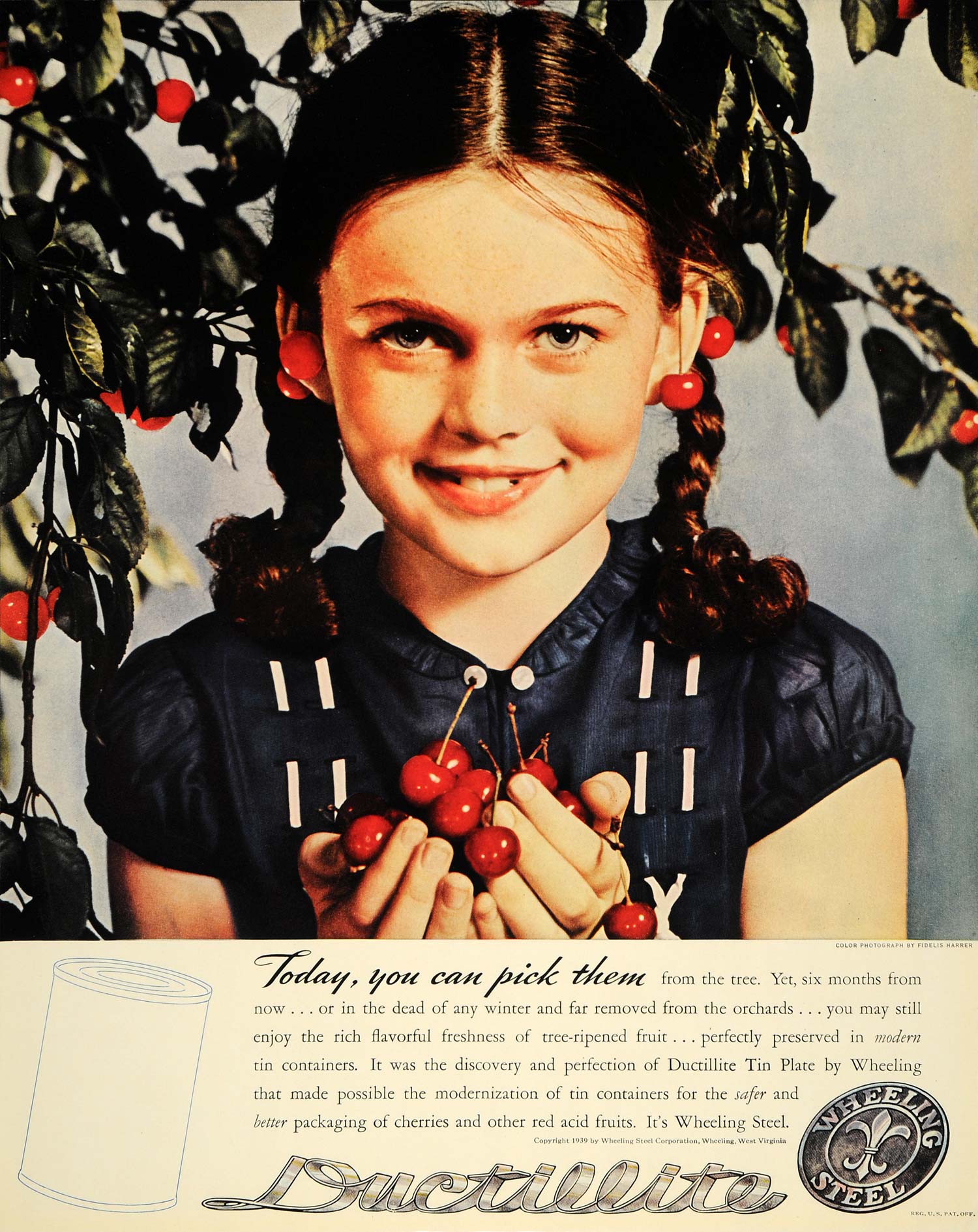 1939 Ad Wheeling Steel Cherry Tree Girl Fidelis Harrer - ORIGINAL FTT9