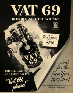 1937 Ad Vat 69 Christmas Gifts Holidays Liquor Bottles - ORIGINAL FTT9