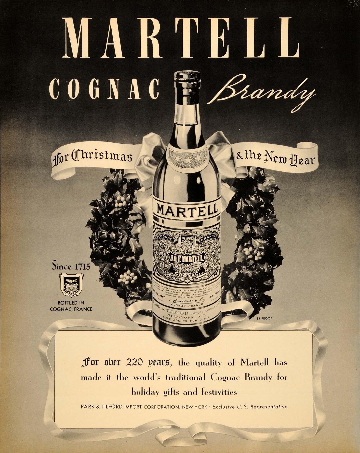 1937 Ad Martell Christmas Bottle Cognac Brandy France - ORIGINAL FTT9
