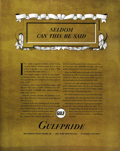 1937 Ad Gulfpride Motor Oil Pennsylvania Gasoline Price - ORIGINAL FTT9
