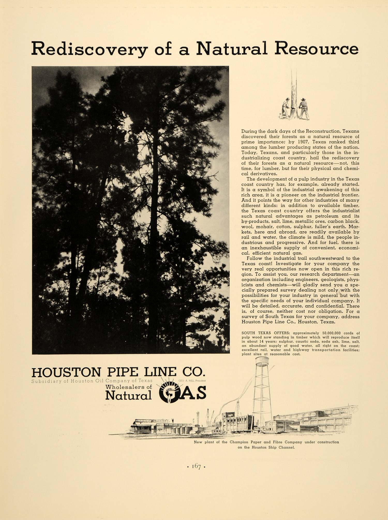 1937 Ad Natural Gas Resources Houston Pipe Line - ORIGINAL ADVERTISING FTT9