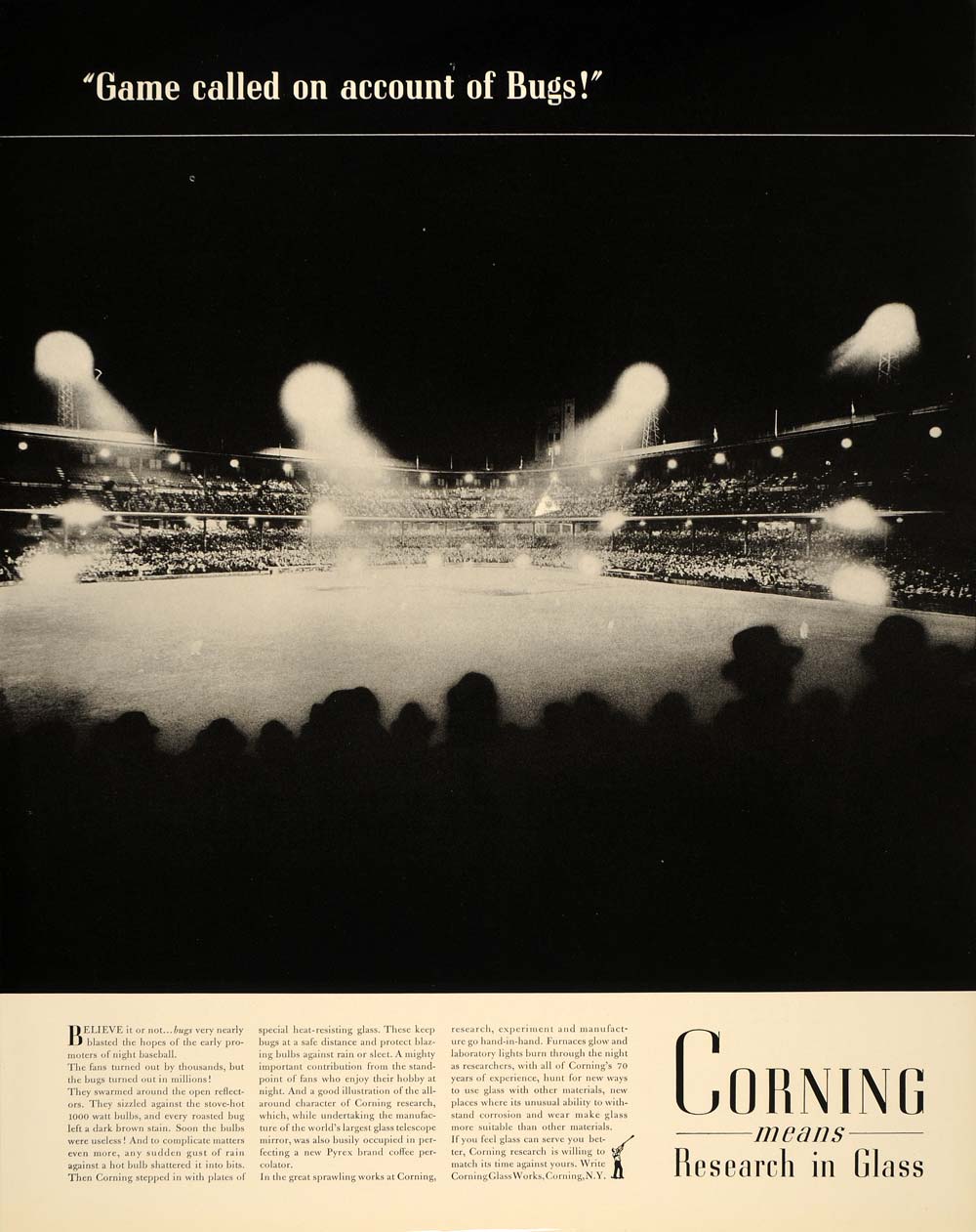 1939 Ad Corning Glass Bugs Baseball Light Bulb Pyrex - ORIGINAL ADVERTISING FTT9