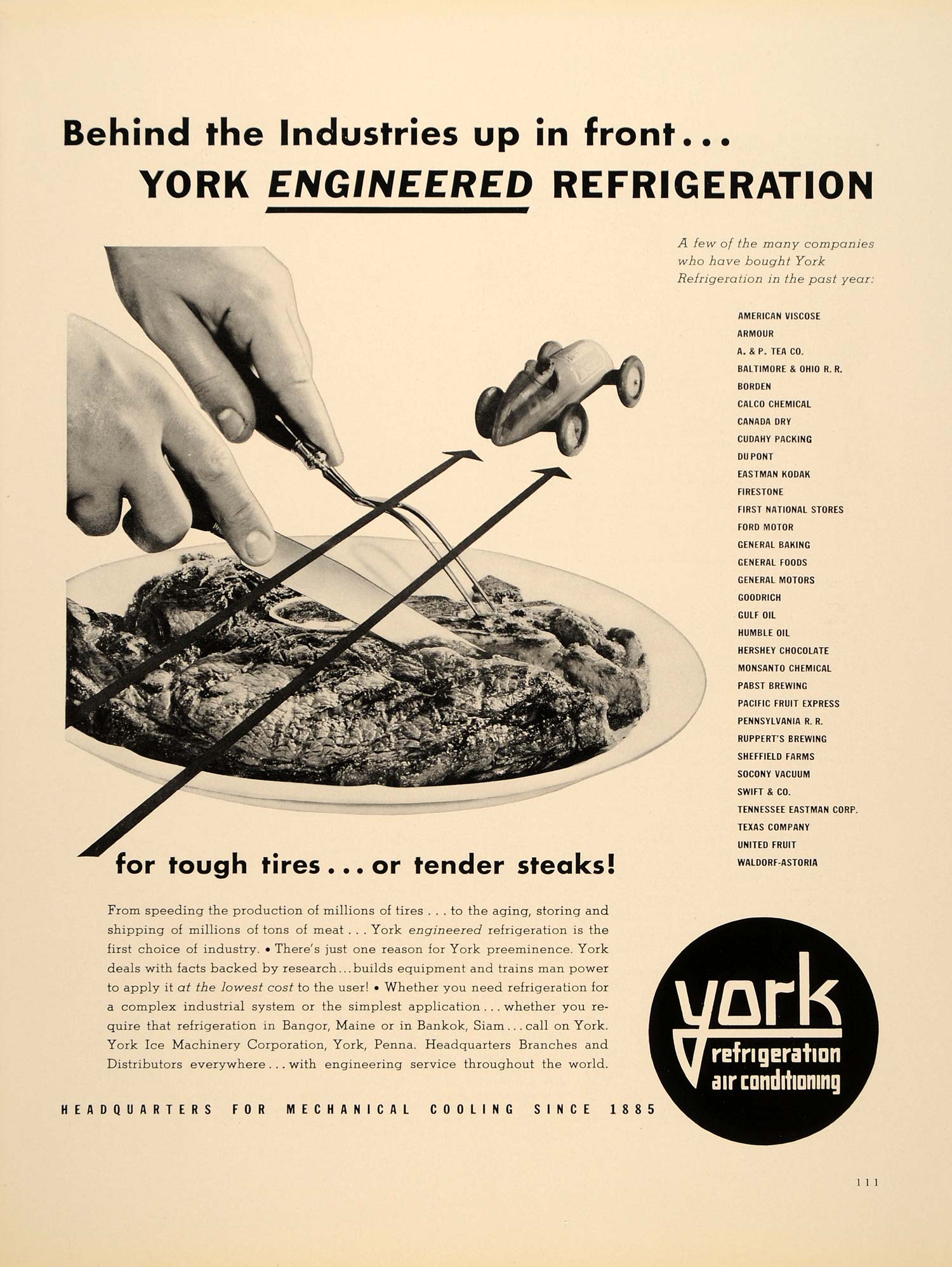 1939 Ad York Refrigeration Air Conditioning Meat Tires - ORIGINAL FTT9