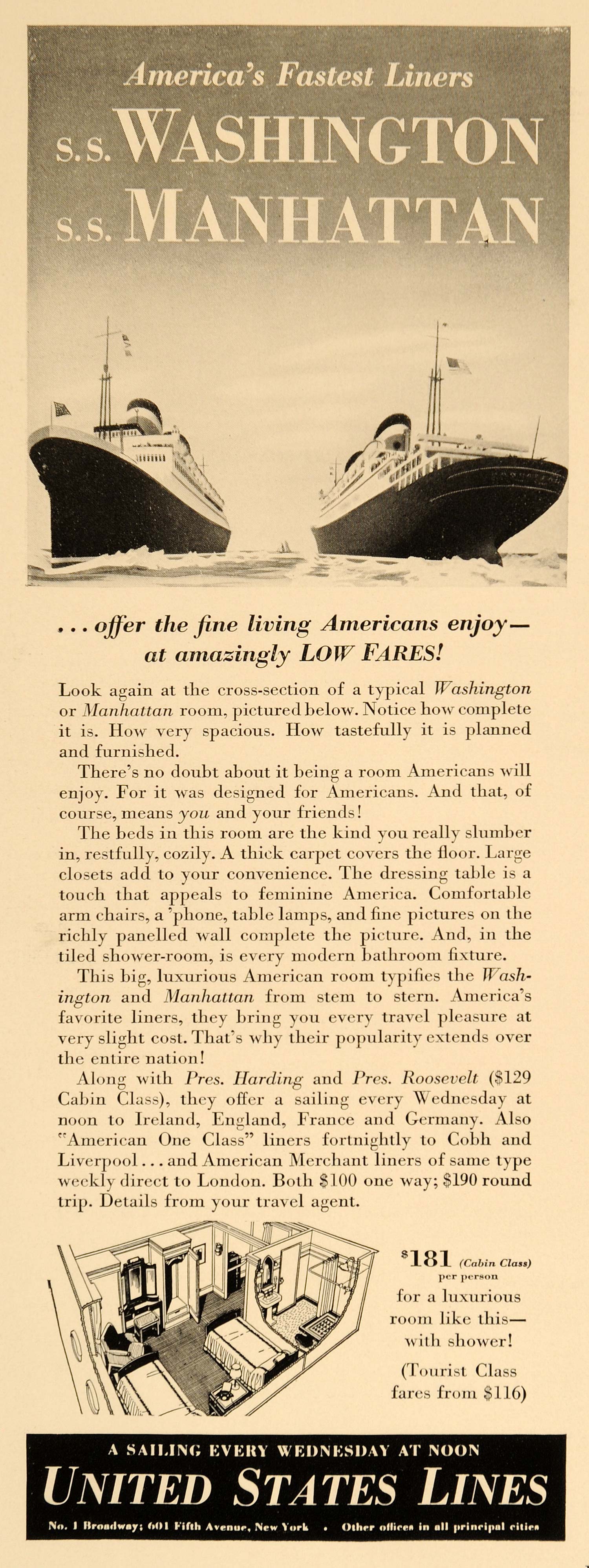 1939 Ad United States Lines Washington Manhattan Cruise - ORIGINAL FTT9