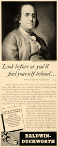 1939 Ad Baldwin-Duckworth Roller Chain Ben Franklin - ORIGINAL ADVERTISING FTT9