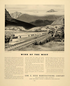 1937 Ad Edward Budd Train Railway Mountains Horse Steel - ORIGINAL FTT9