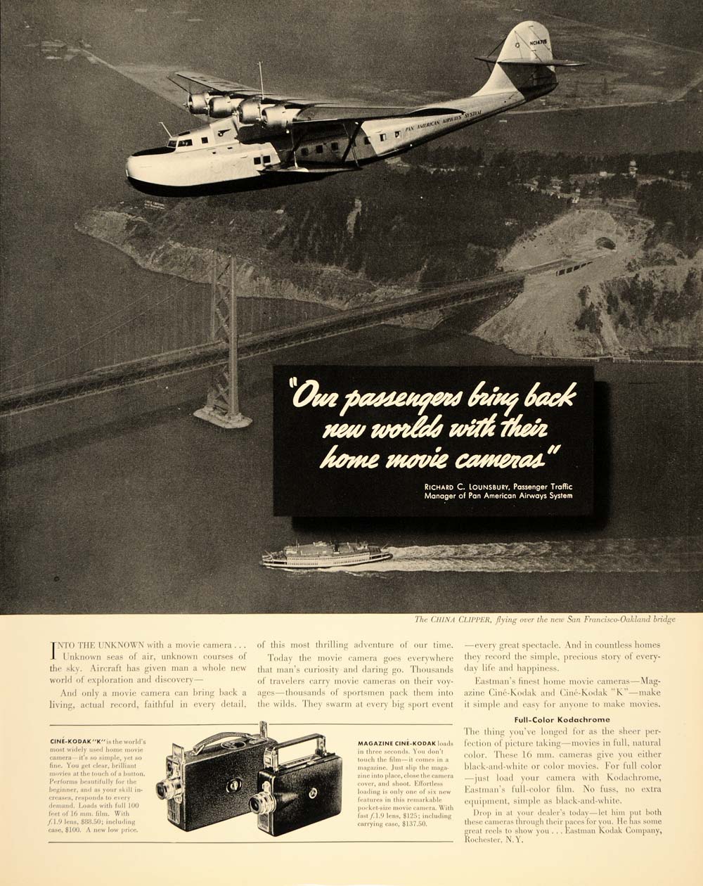 1937 Ad Eastman Kodak Cine-Kodak K Magazine Cameras - ORIGINAL ADVERTISING FTT9
