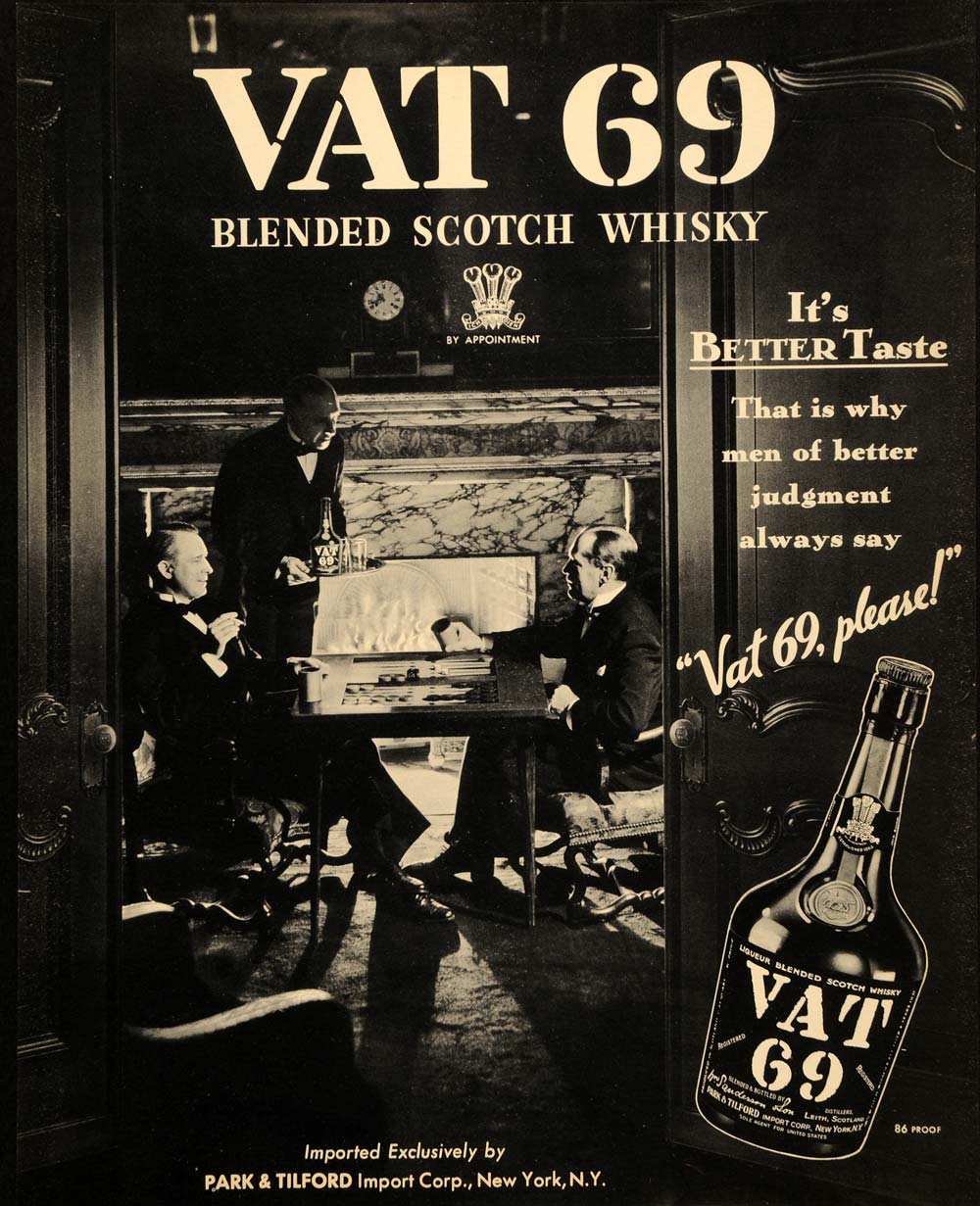 1937 Ad Vat 69 Blended Scotch Whisky Park Tilford - ORIGINAL ADVERTISING FTT9
