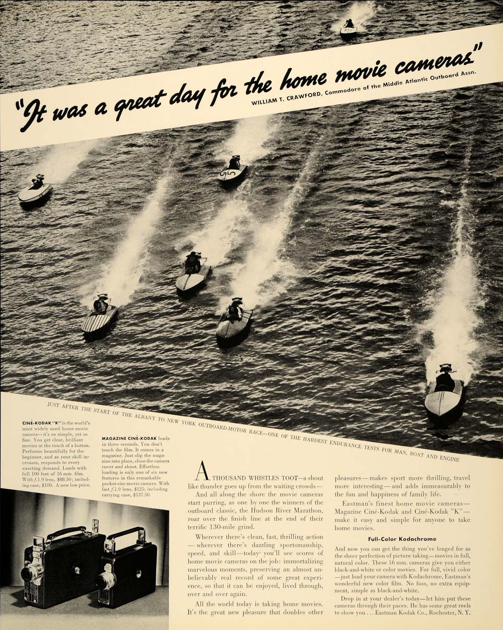 1937 Ad Speed Boat Races Racing Kodak Camera Eastman - ORIGINAL ADVERTISING FTT9