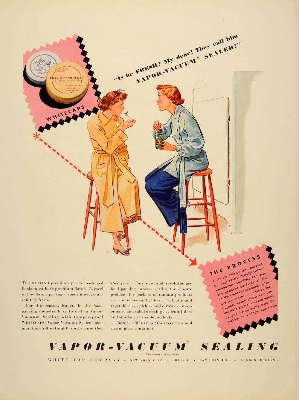 1937 Ad Vapor Vacuum Sealing Women Eating Whitecap - ORIGINAL ADVERTISING FTT9