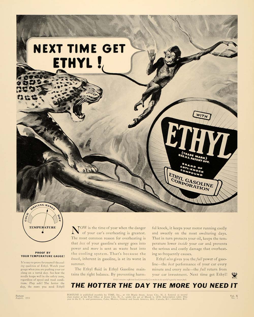 1934 Ad Ethyl Gasoline Fuel Jungle Illustrations Cars - ORIGINAL FTT9