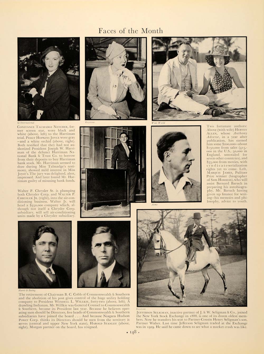 1934 Peggy Joyce Harriman Constance Netcher Cobb Faces ORIGINAL HISTORIC FTT9