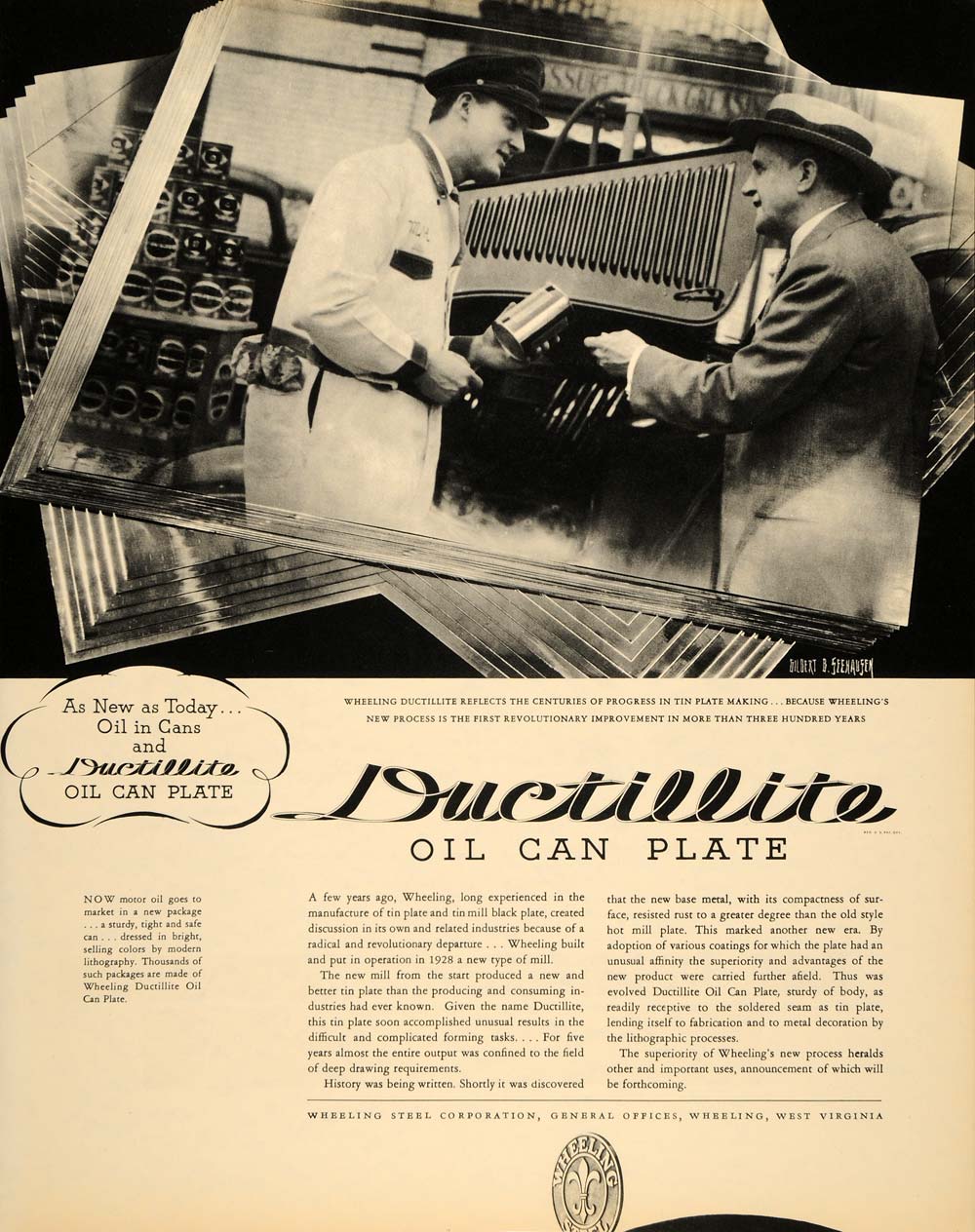 1934 Ad Ductillite Oil Plate Wheeling Steel Seehausen - ORIGINAL FTT9