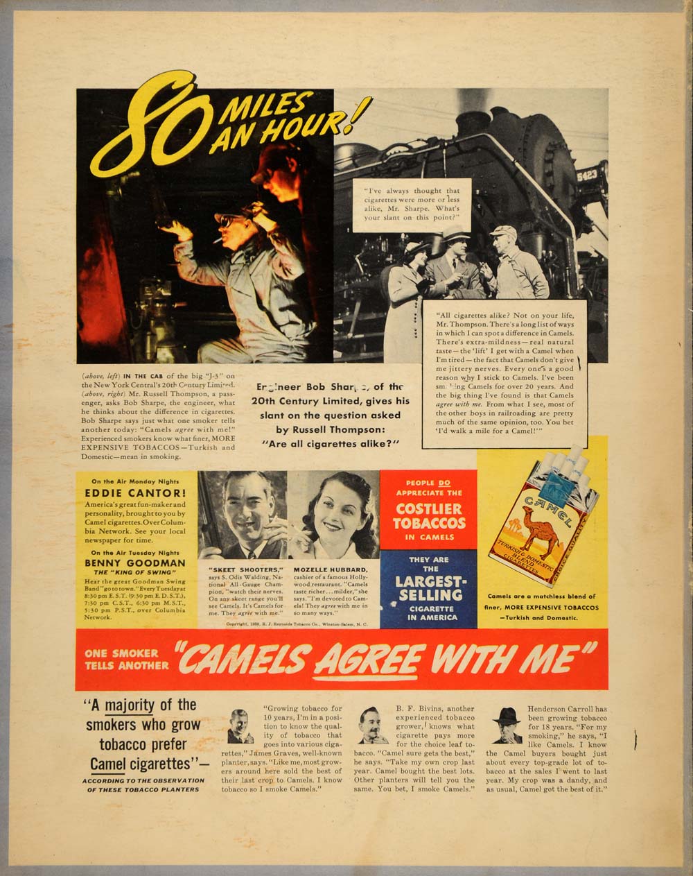 1938 Ad Camel Cigarettes Odis Walding New York Central - ORIGINAL FTT9
