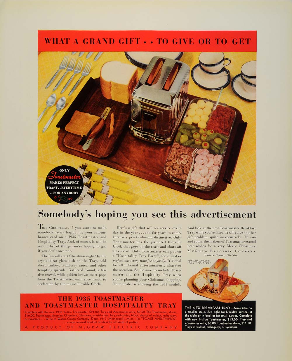 1934 Ad McGraw Electric Toastmaster Hospitality Tray - ORIGINAL ADVERTISING FTT9