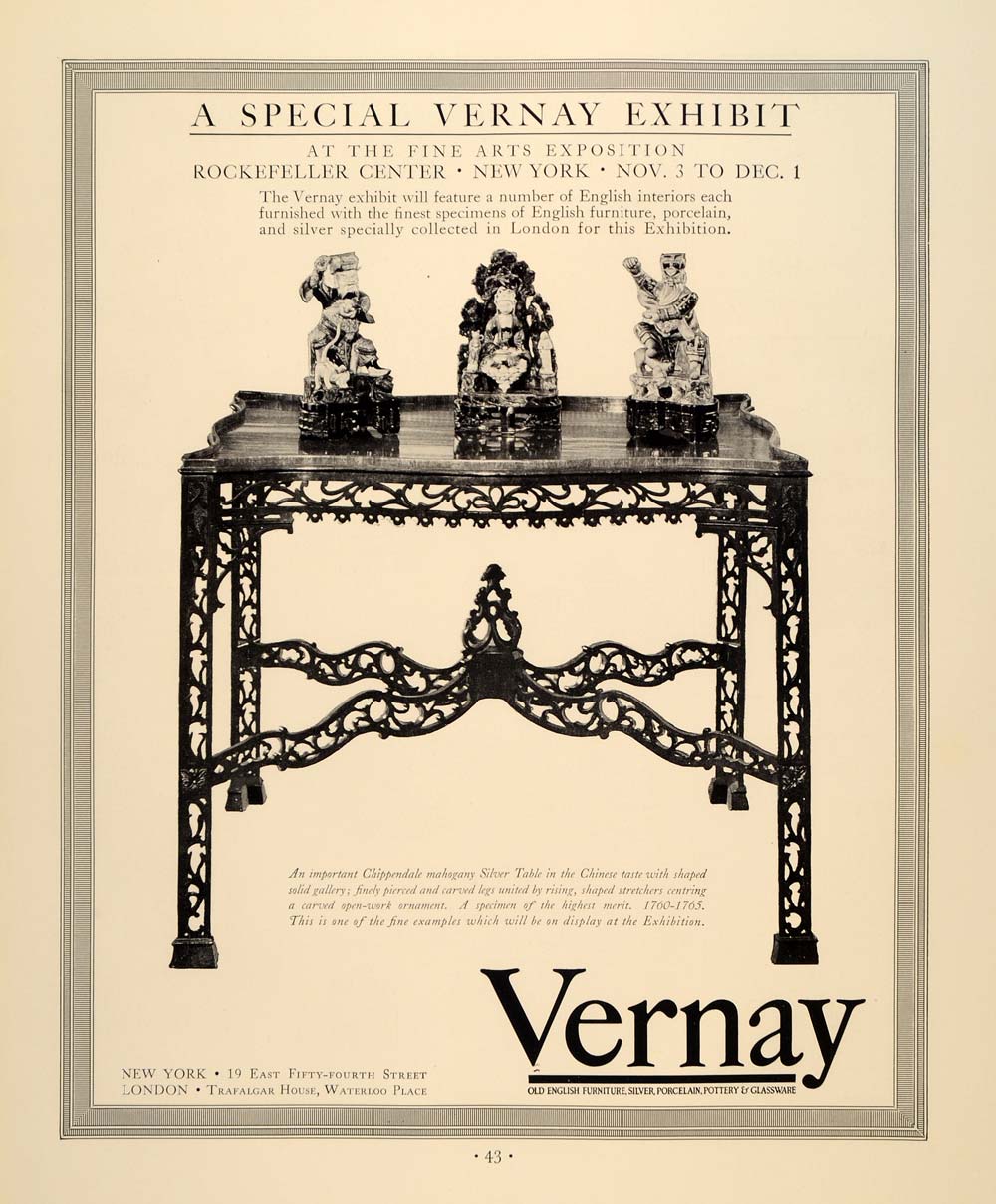 1934 Ad Vernay Exhibition English Furniture Porcelain - ORIGINAL FTT9