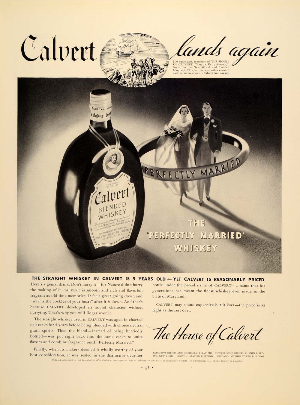 1934 Ad Calvert Blended Whiskey Alcoholic Married - ORIGINAL ADVERTISING FTT9