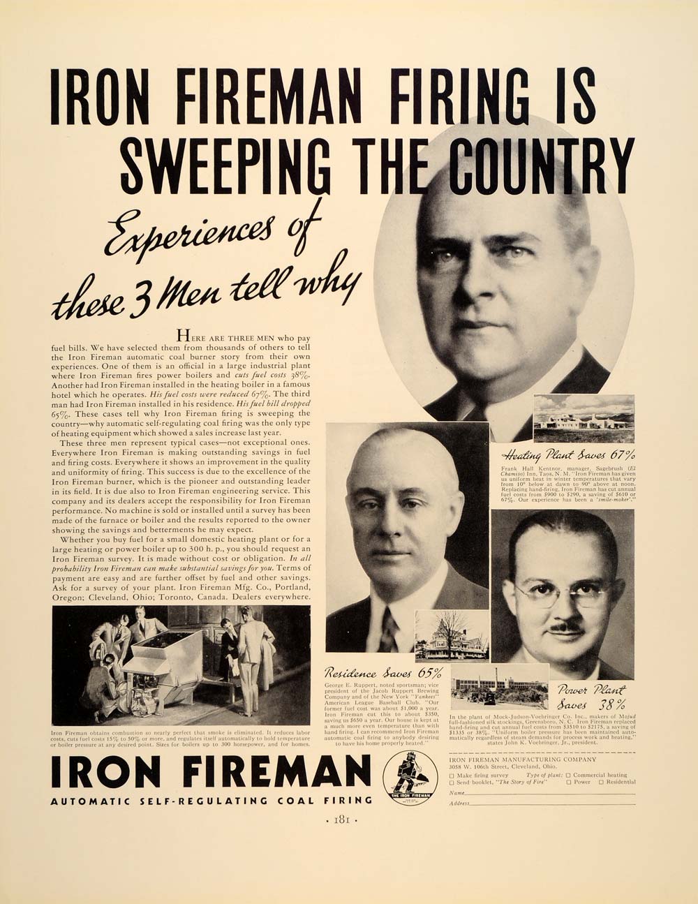 1934 Ad Iron Fireman Frank Kentnor Voehringer Rupert - ORIGINAL ADVERTISING FTT9