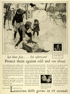 1930 Ad Listerine Common Cold Sore Throats Germicide Snowman Snowballs FW1