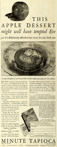 1930 Ad Minute Tapioca Pudding Blushing Apple Dessert Recipe Eve Sweets FW1