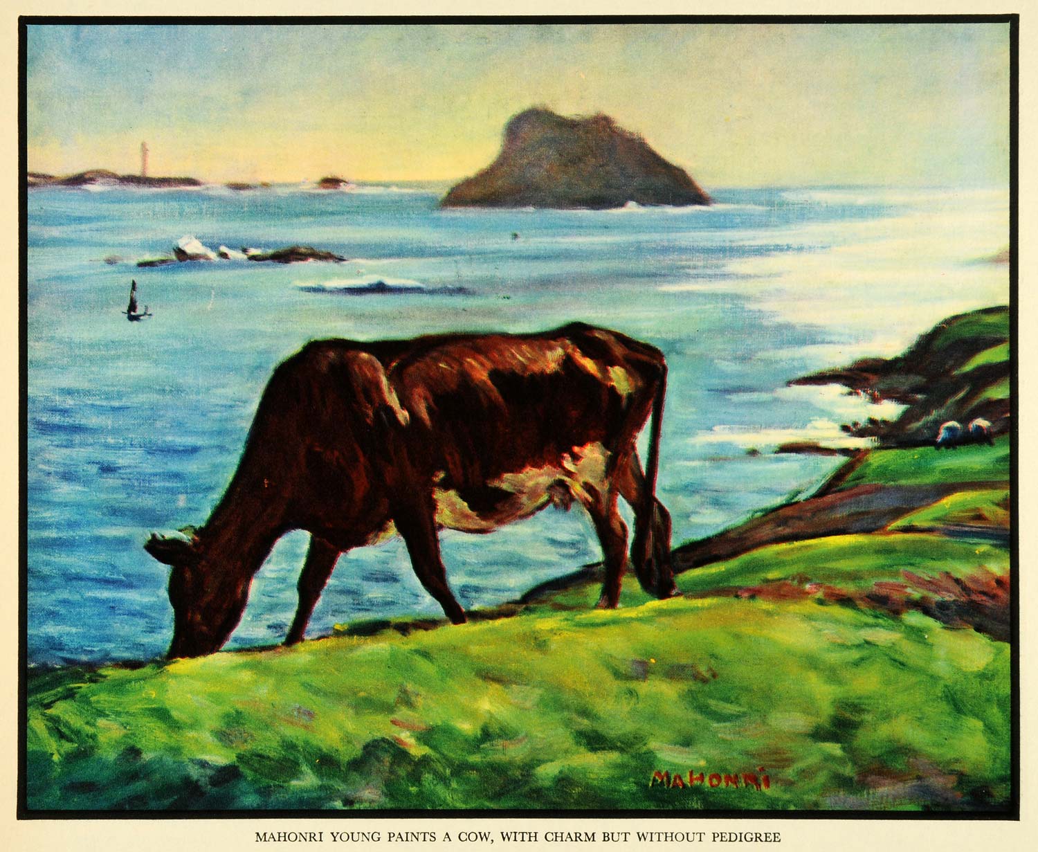 1930 Print Mahonri Cow Seaside Bird Animal Farming Sea Agriculture Boulder FZ1