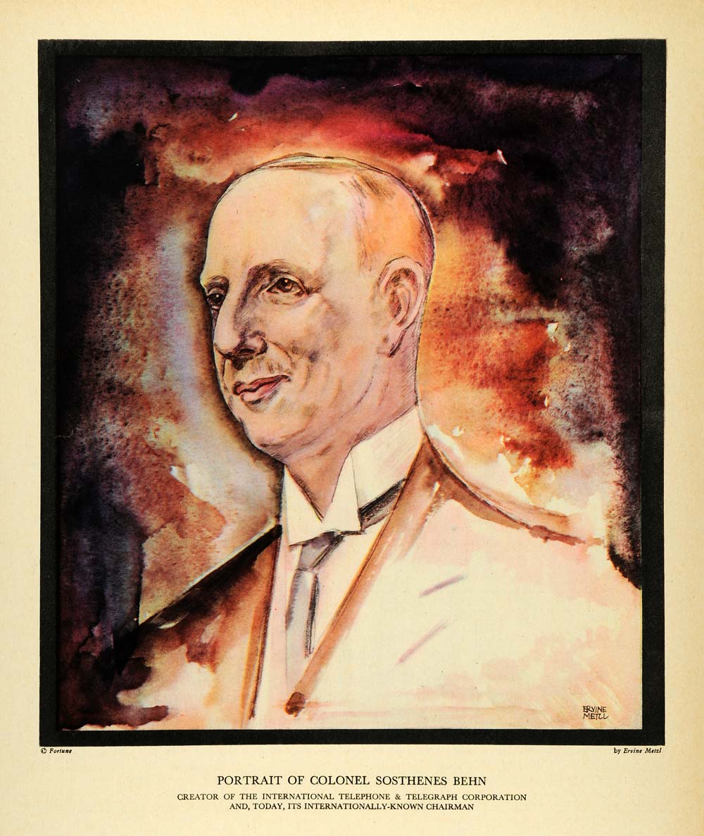1930 Print Colonel Sosthenes Behn Telephone Portrait Ervine Metzl Telegraph FZ1