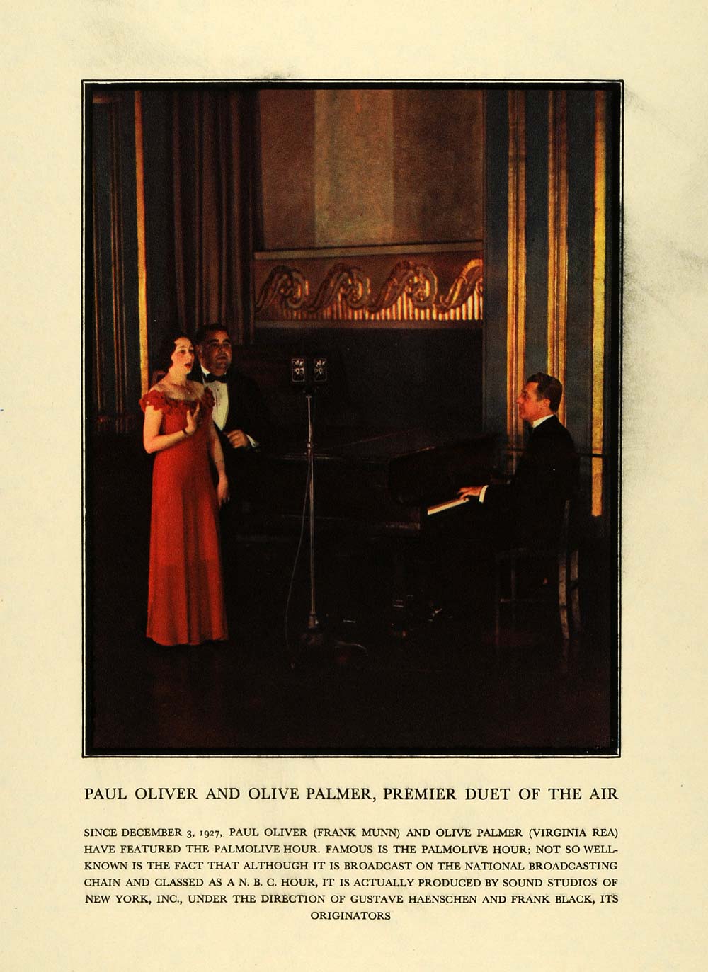 1930 Print Frank Munn Palmolive Virginia Rea Duet Hour Radio Broadcast FZ1