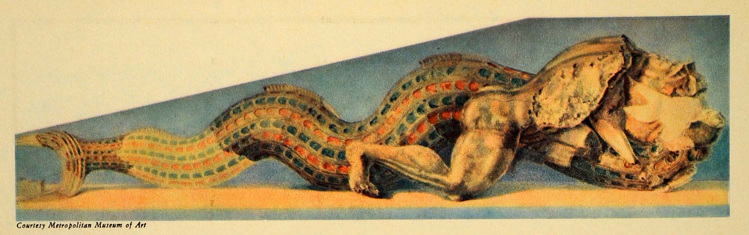 1932 Print Heracles Serpent Triton Acropolis Athens Art Sculpture Temple FZ1