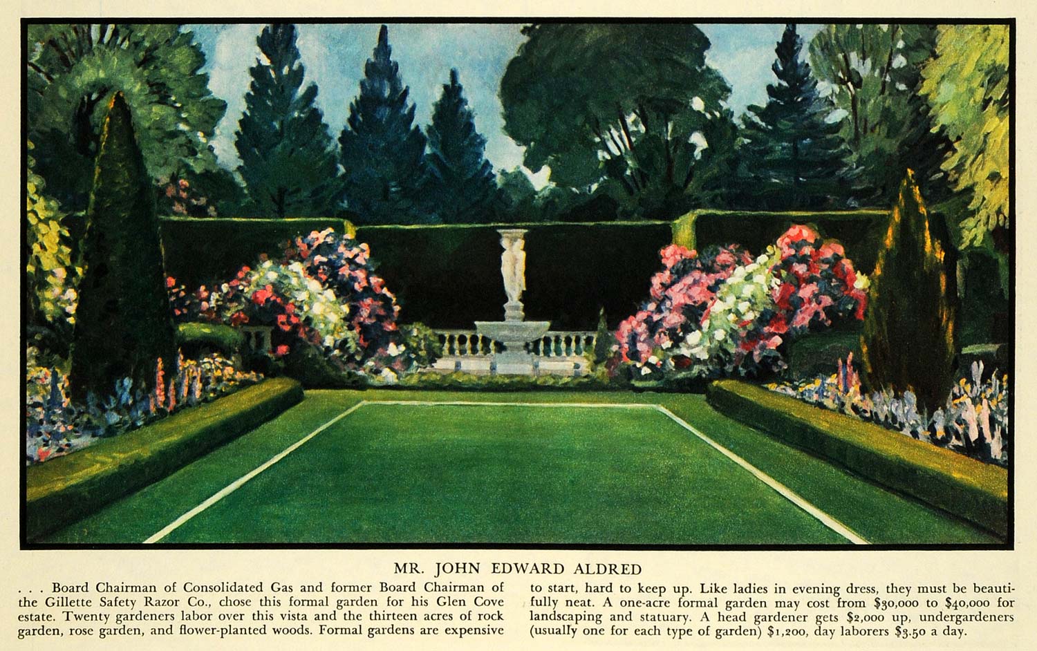 1933 Print John Edward Aldred Gillette Razor Garden Art Glen Cove Long FZ2