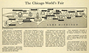 1933 Print Chicago World's Fair Maya Temple Map Travel Seminole Village FZ2