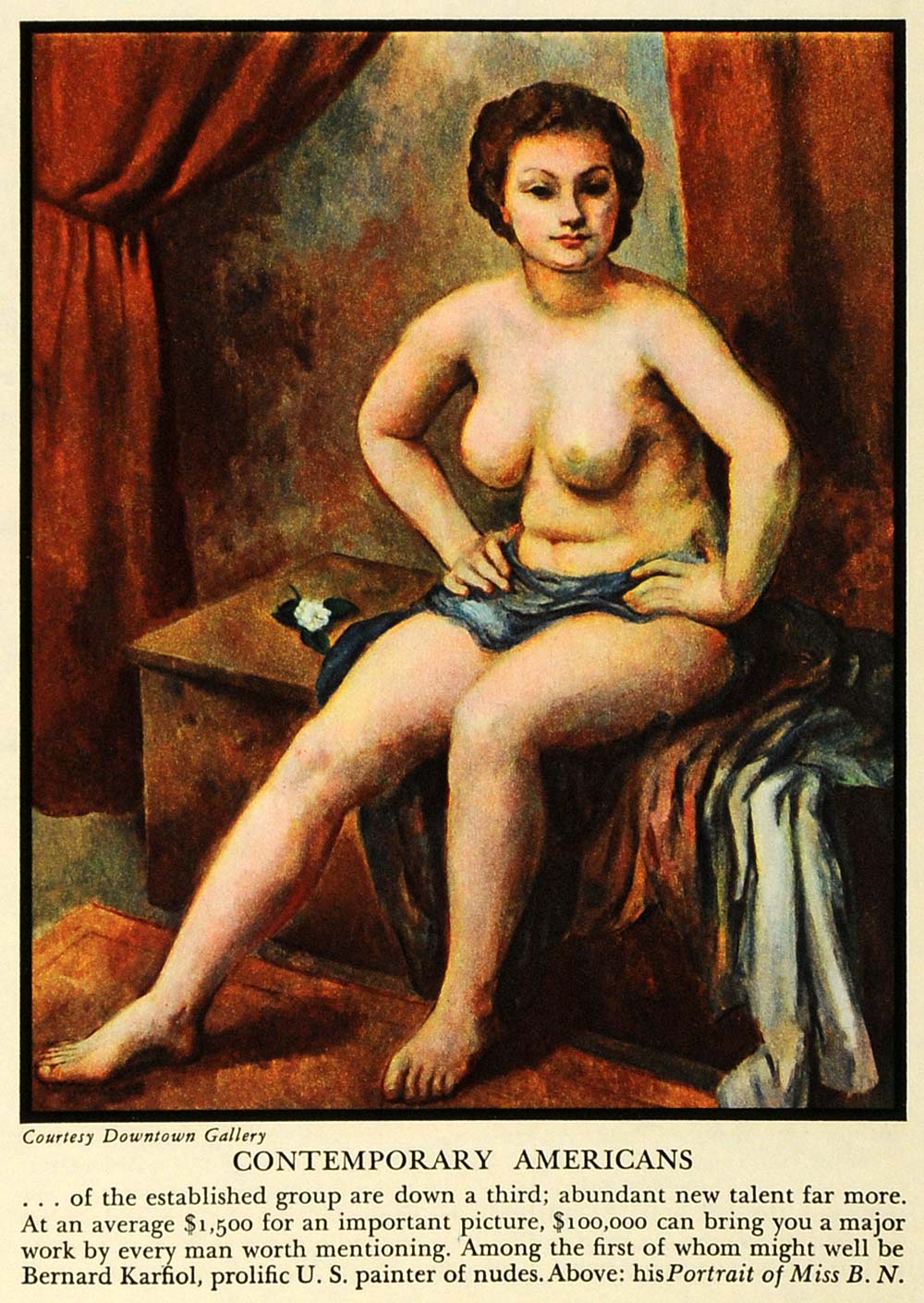1933 Print Nude Bernard Karfiol Miss B. N. Portrait Art - ORIGINAL FZ2
