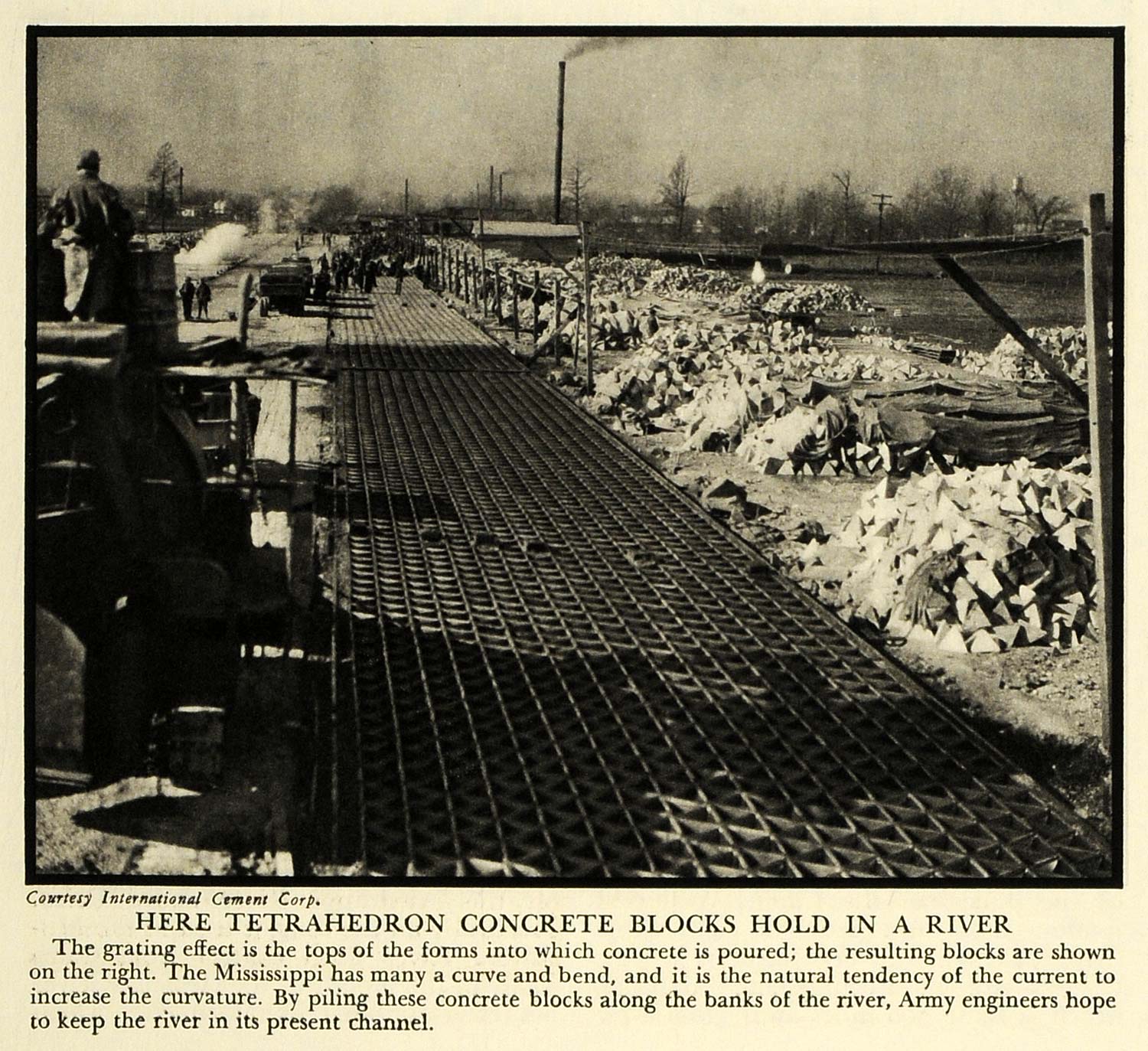 1935 Print Tetrahedron Concrete Blocks River Cement Art Mississippi River FZ2