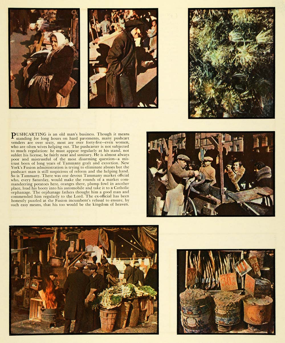 1935 Print Pushcart Men New York City Market Vendors Produce Goods Tammany FZ2