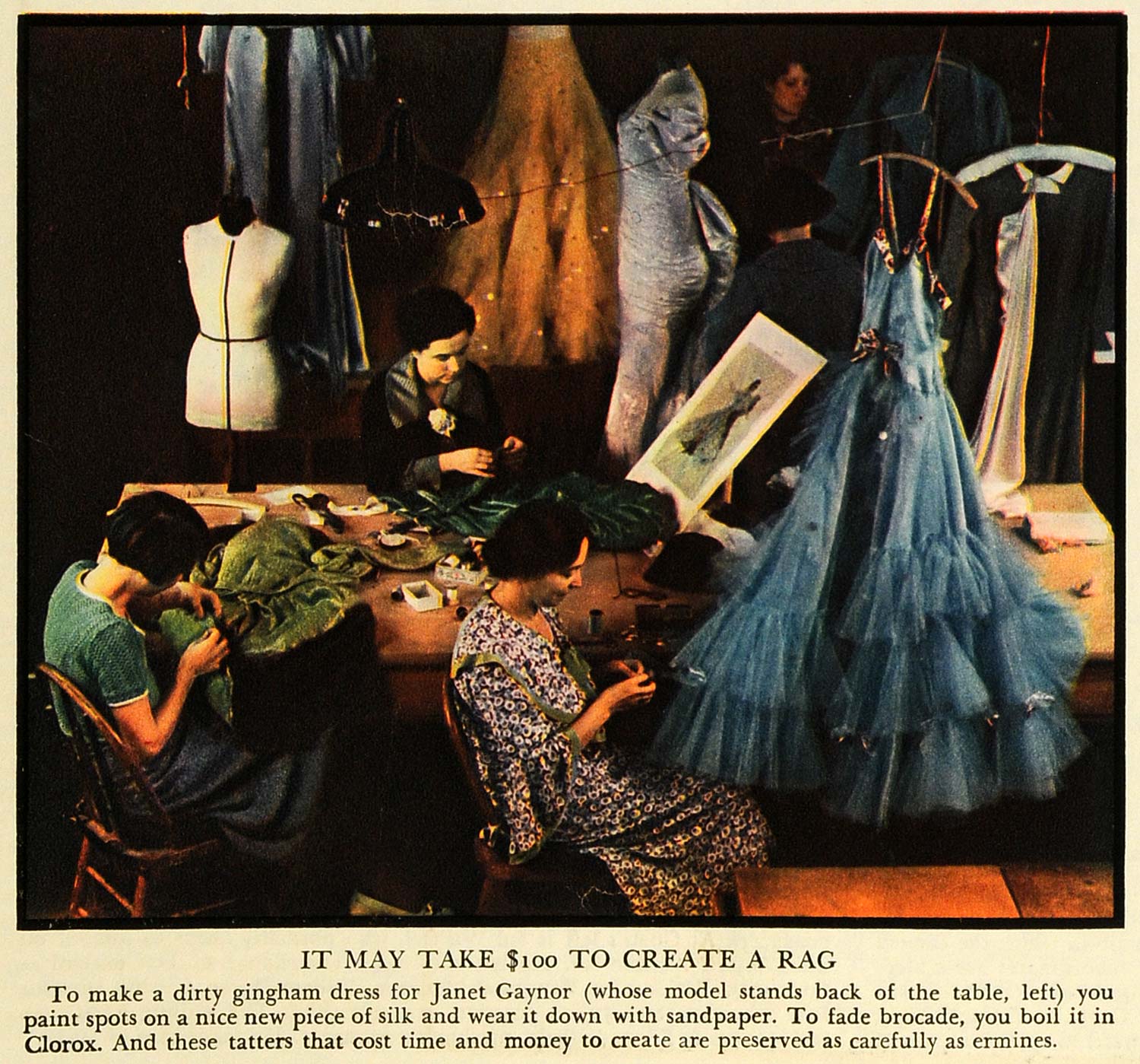 1935 Print Gingham Janet Gaynor 20th Century Fox Dress Clorox Bleach Fashion FZ2