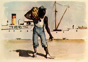 1937 Print New Orleans Port Dock Worker Louisiana Art Paul Sample Ship FZ3