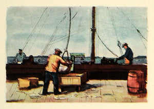 1937 Print Boston Port Massachusetts Workers Paul Sample Art Tea Party Ship FZ3