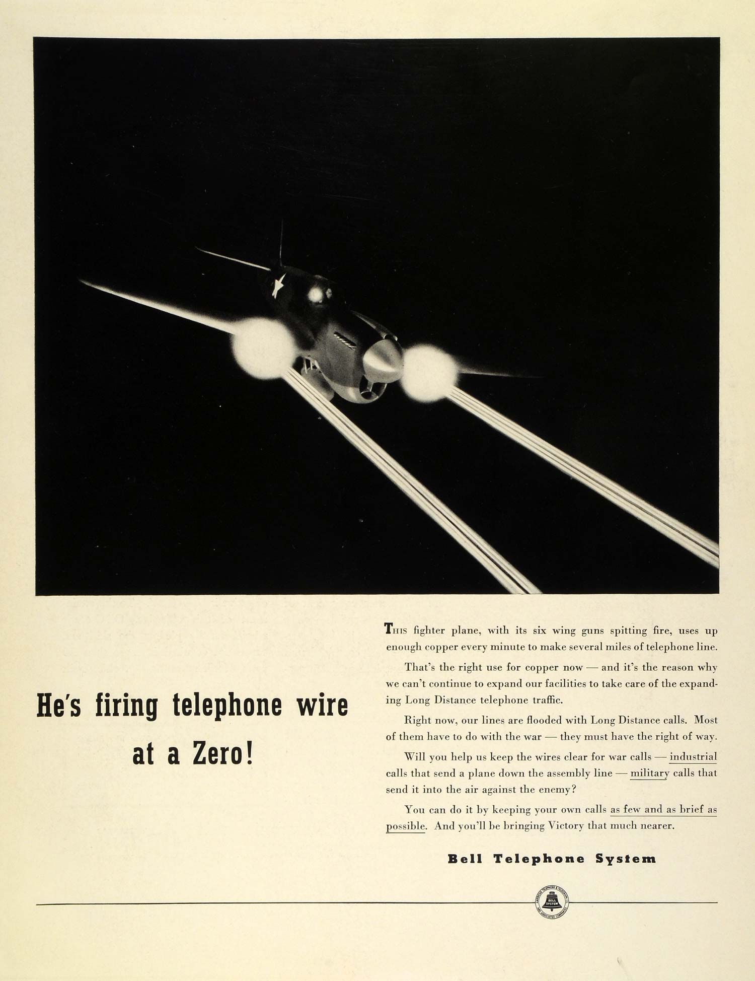 1942 Ad Bell Telephone Long Distance Military Calling WWII Airplane Aviation FZ4