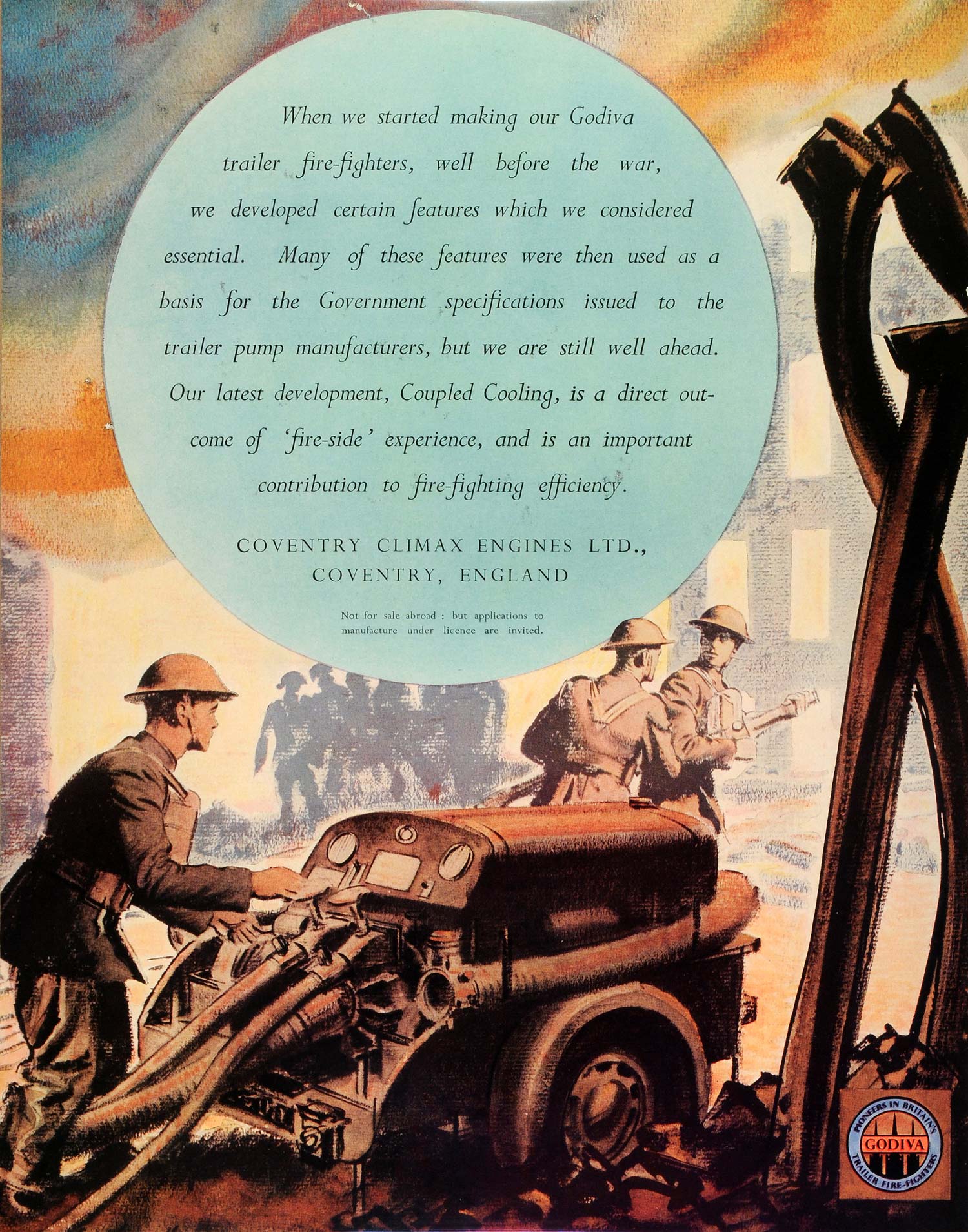 1942 Ad Coventry Climax Engines WWII Godiva Britain War Production FZ4