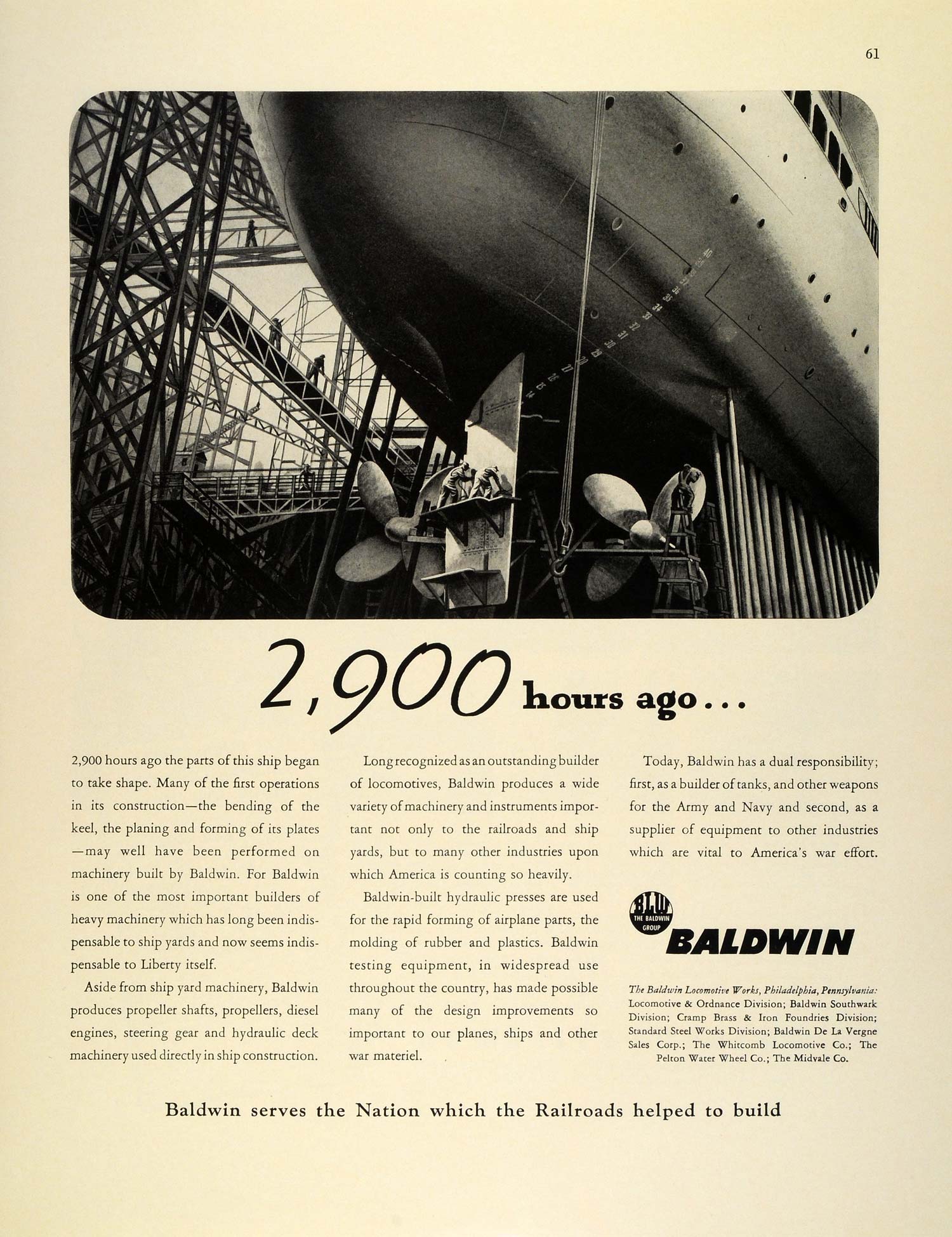 1942 Ad Baldwin Locomotive Shipbuilding Airplane U. S. Navy WWII War FZ4