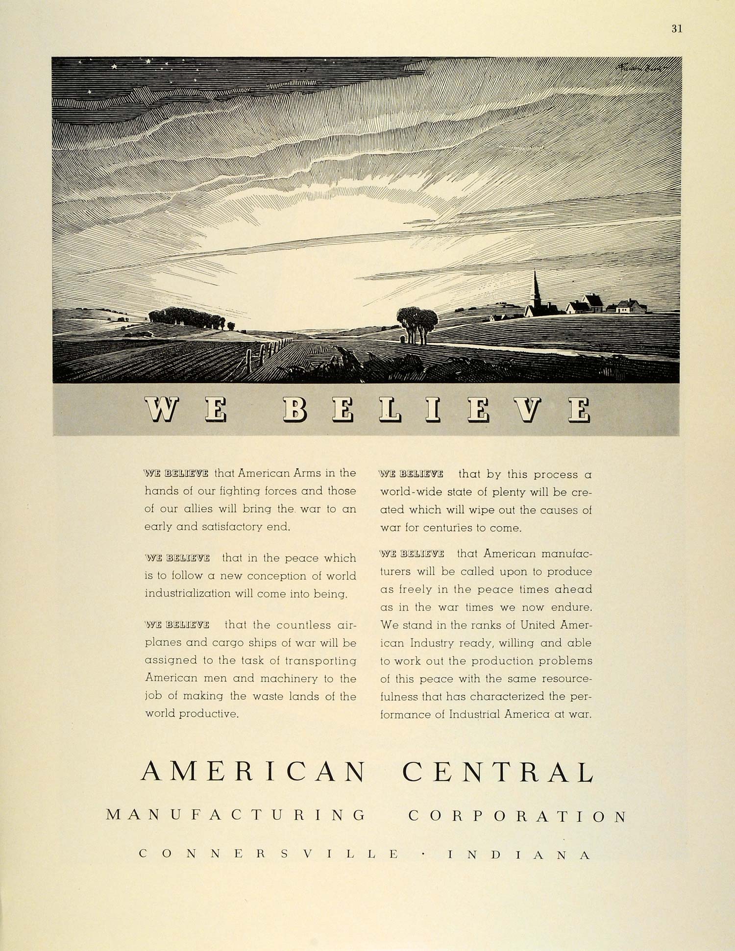 1942 Ad American Central WWII War Production Industry Believe Franklin Booth FZ4
