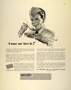 1942 Ad Mallory War Efforts Welding Army Soldier WWII Military Defense FZ4