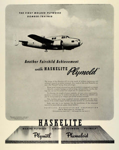 1942 Ad Plymold Fairchild Haskelite Bomber Fighter Plane WWII Air Force FZ4