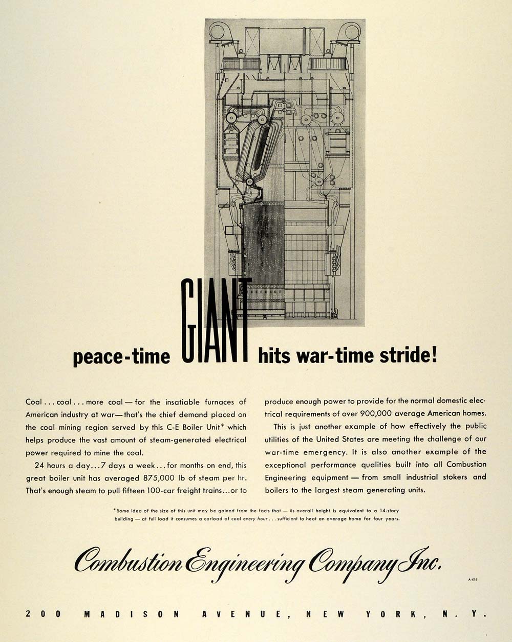 1942 Ad Combustion Engineering C E Boiler Unit Wartime WWII War Production FZ4