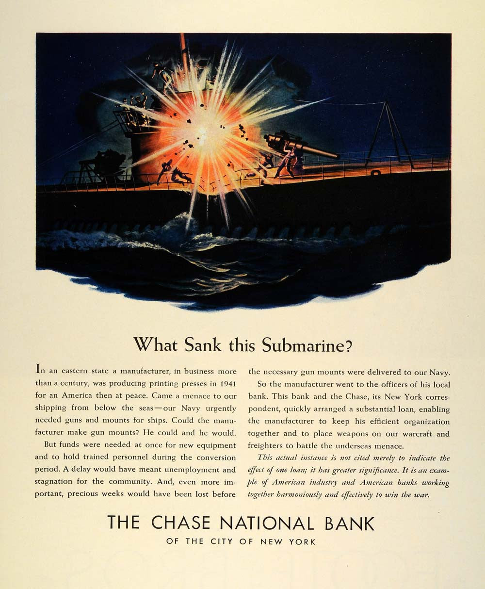 1942 Ad Chase National Bank NY Sink Submarine WWII Navy Military Wartime FZ4